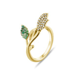 0.36 Carat Natural Diamond and Emerald Leaf Figure Ring - Gold Stone Diamond