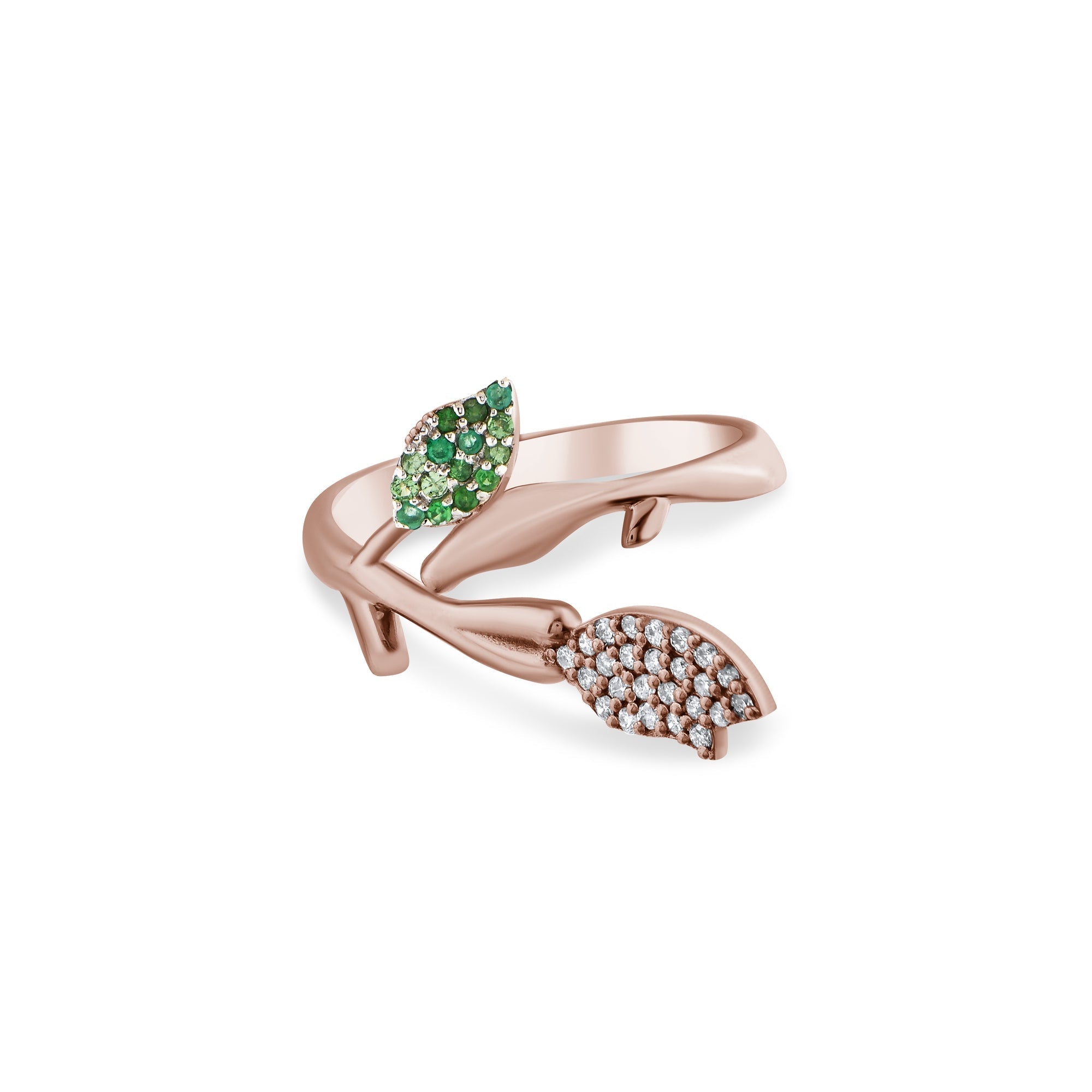 0.36 Carat Natural Diamond and Emerald Leaf Figure Ring - Gold Stone Diamond