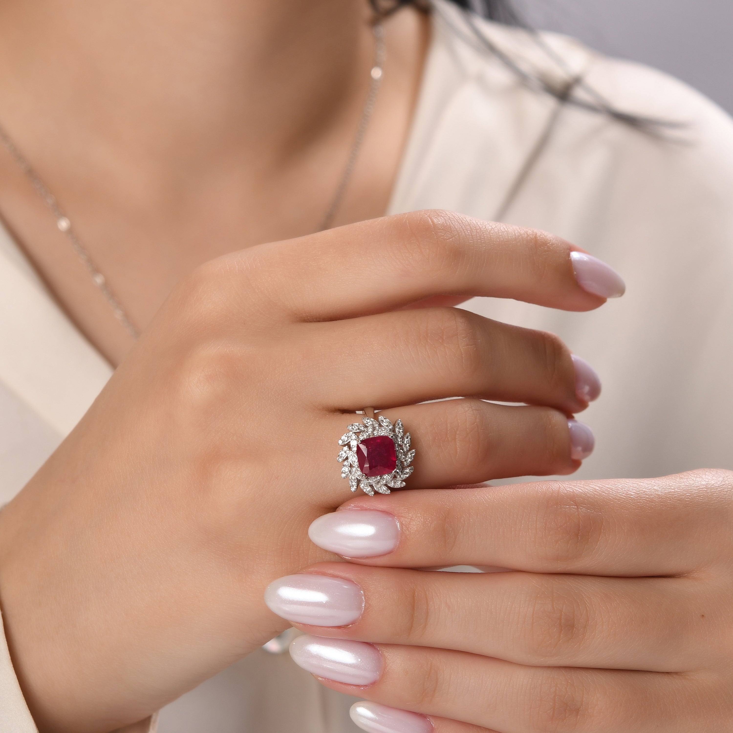 4.10 Carat Natural Diamond and Ruby Ring – Fine Jewelry Design - Gold Stone Diamond