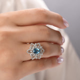 4.50 Carat Natural Diamond and Blue Topaz Ring – Fine Jewelry Design - Gold Stone Diamond