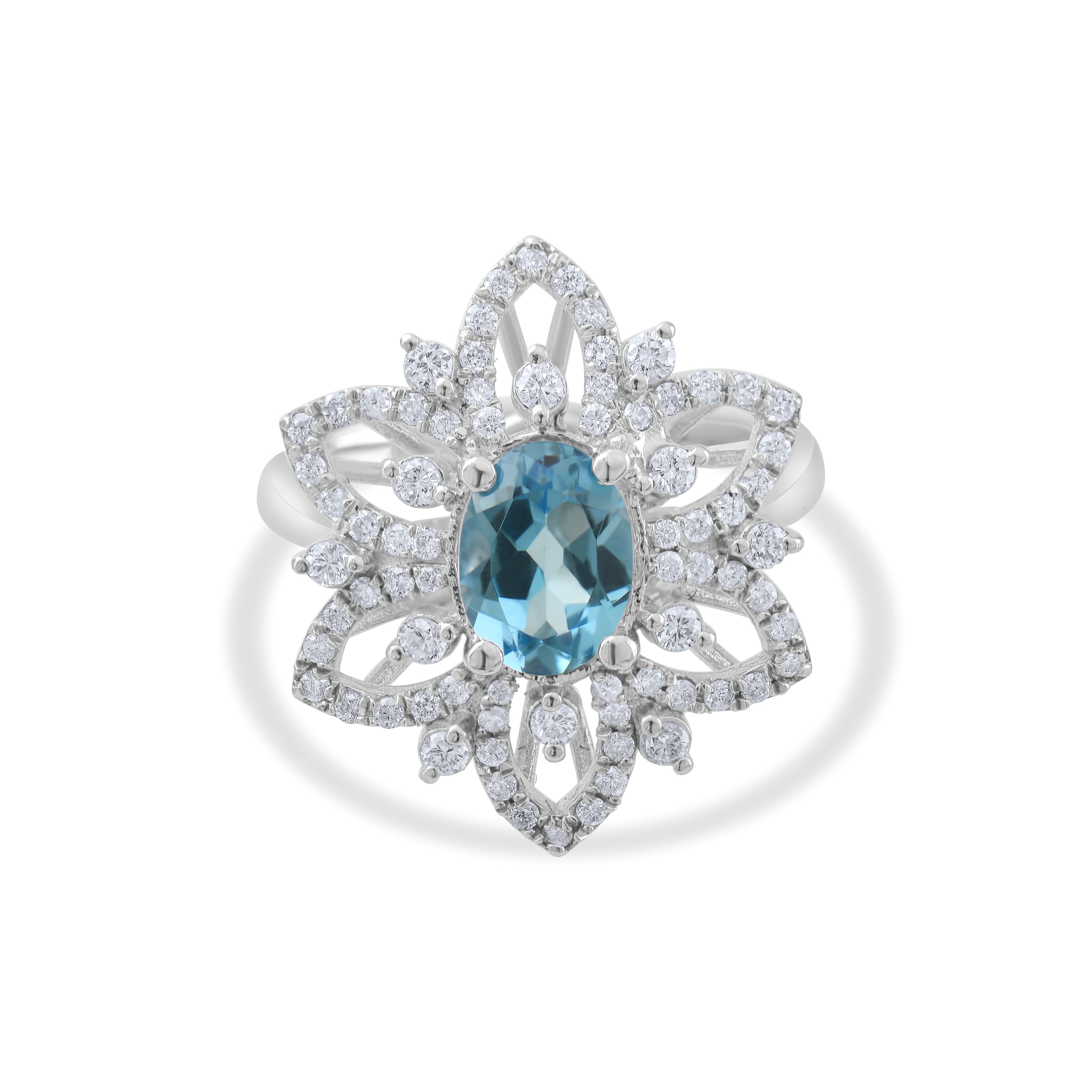 4.50 Carat Natural Diamond and Blue Topaz Ring – Fine Jewelry Design - Gold Stone Diamond