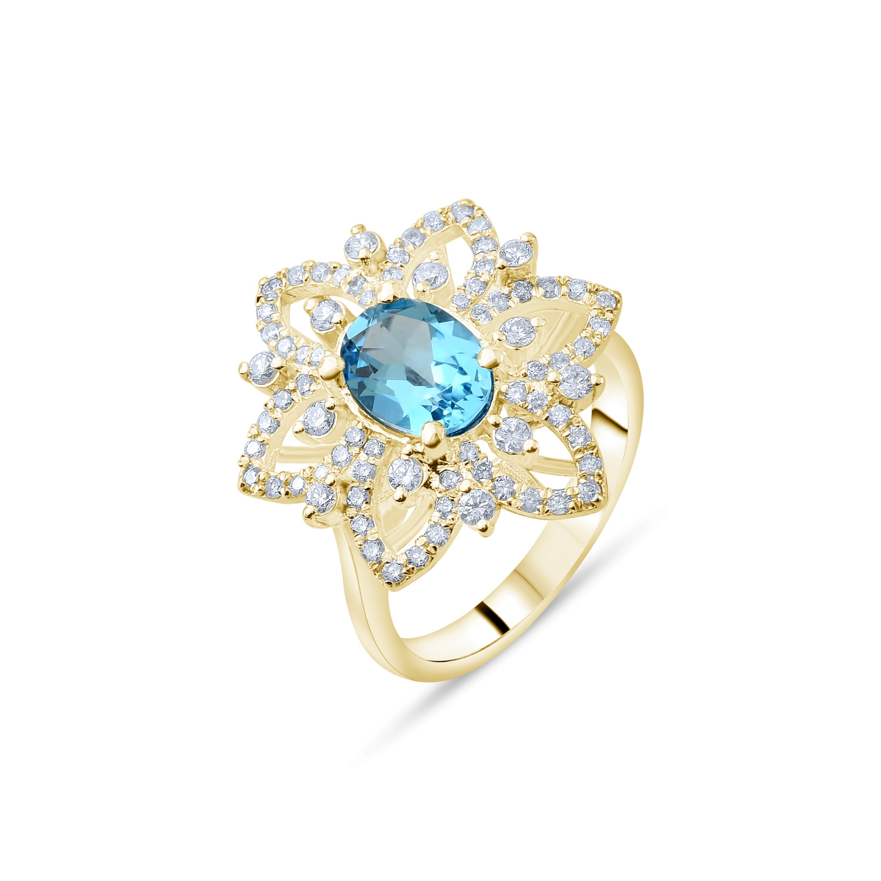 4.50 Carat Natural Diamond and Blue Topaz Ring – Fine Jewelry Design - Gold Stone Diamond