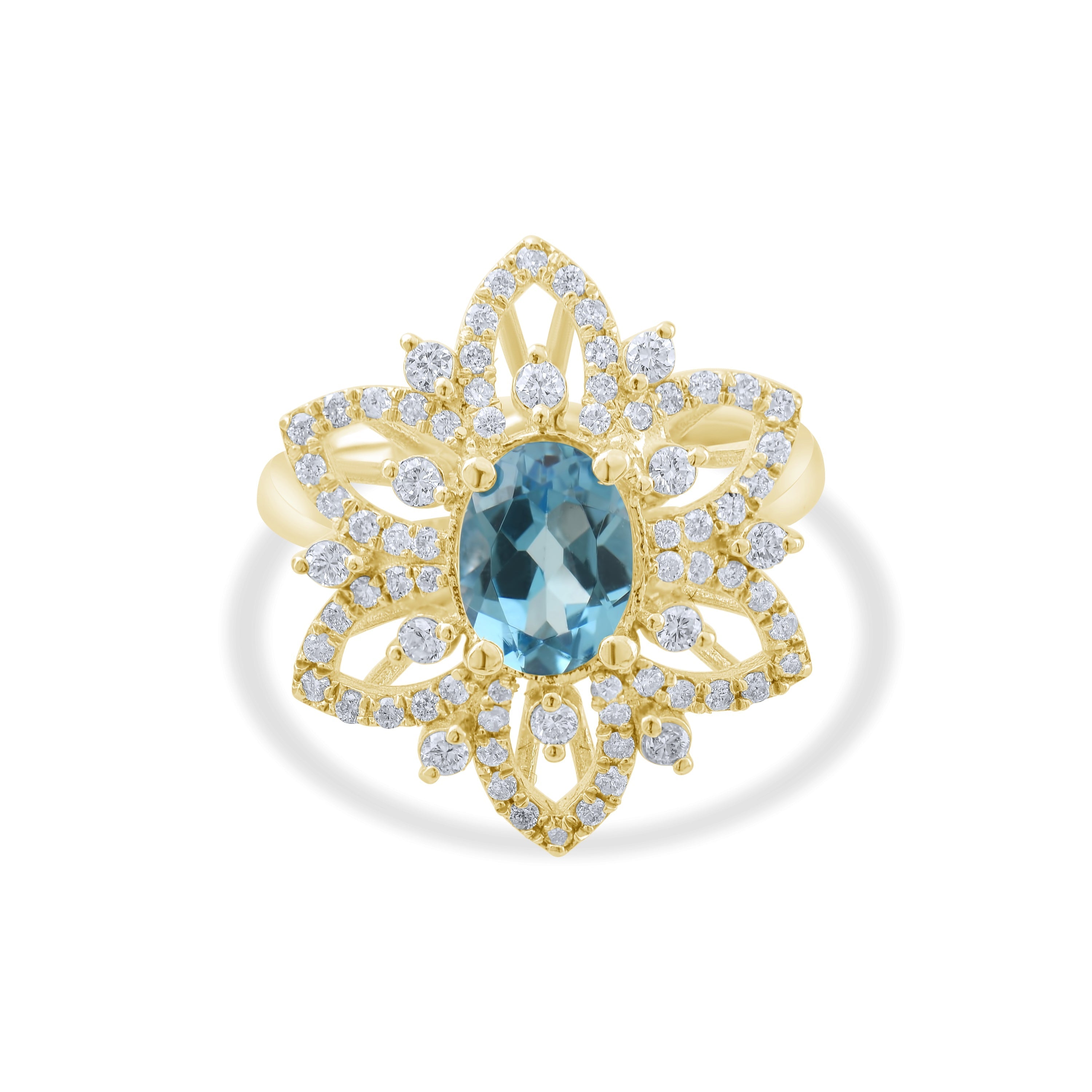 4.50 Carat Natural Diamond and Blue Topaz Ring – Fine Jewelry Design - Gold Stone Diamond