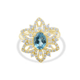 4.50 Carat Natural Diamond and Blue Topaz Ring – Fine Jewelry Design - Gold Stone Diamond