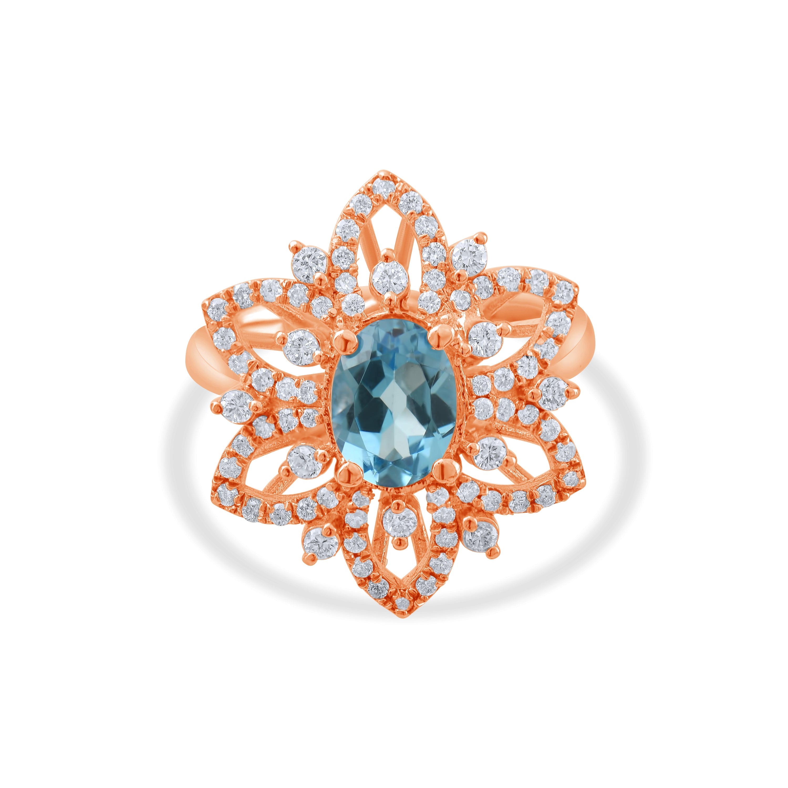 4.50 Carat Natural Diamond and Blue Topaz Ring – Fine Jewelry Design - Gold Stone Diamond