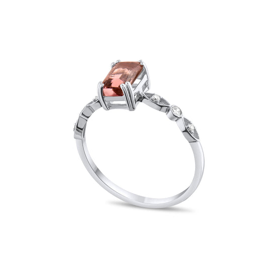 0.88 Carat Natural Diamond and Rhodolite Ring – Fine Jewelry Design - Gold Stone Diamond