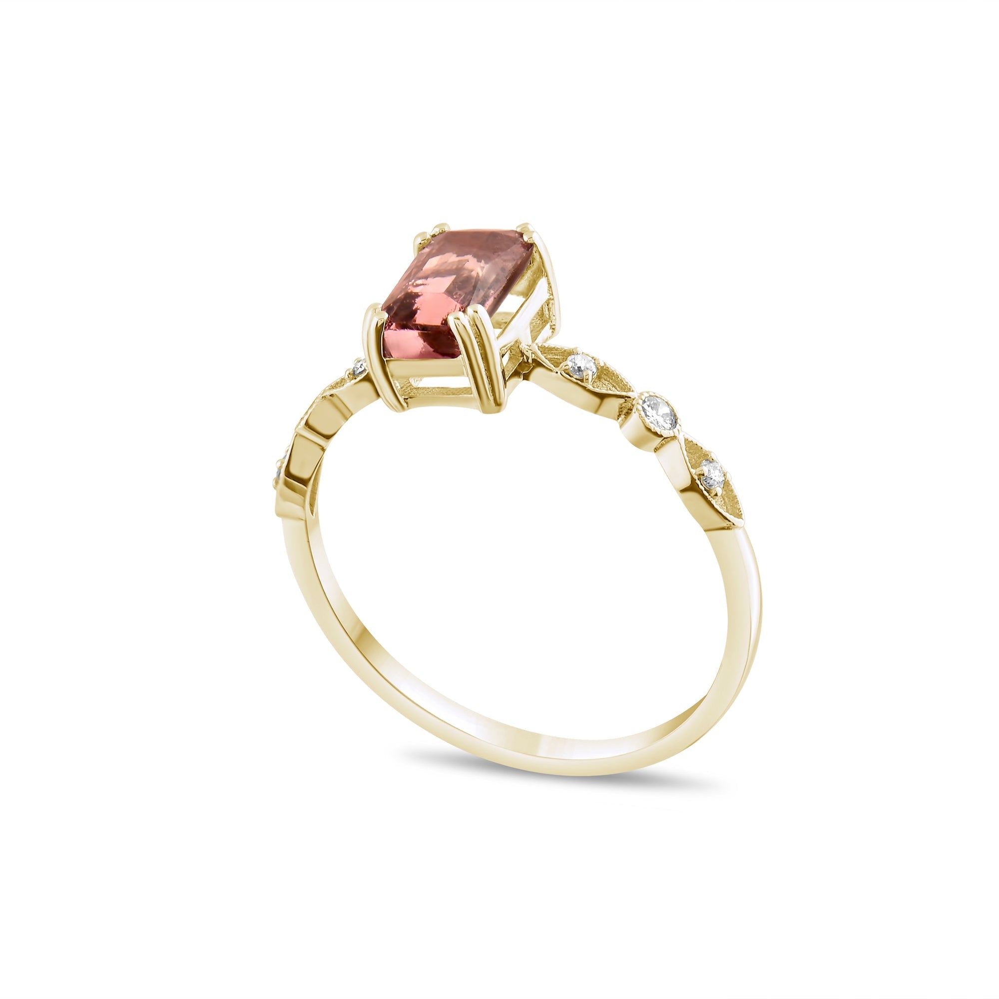 0.88 Carat Natural Diamond and Rhodolite Ring – Fine Jewelry Design - Gold Stone Diamond