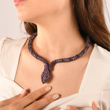 69 Carat Natural Amethyst Snake Necklace – Elegant Fine Jewelry Design - Gold Stone Diamond