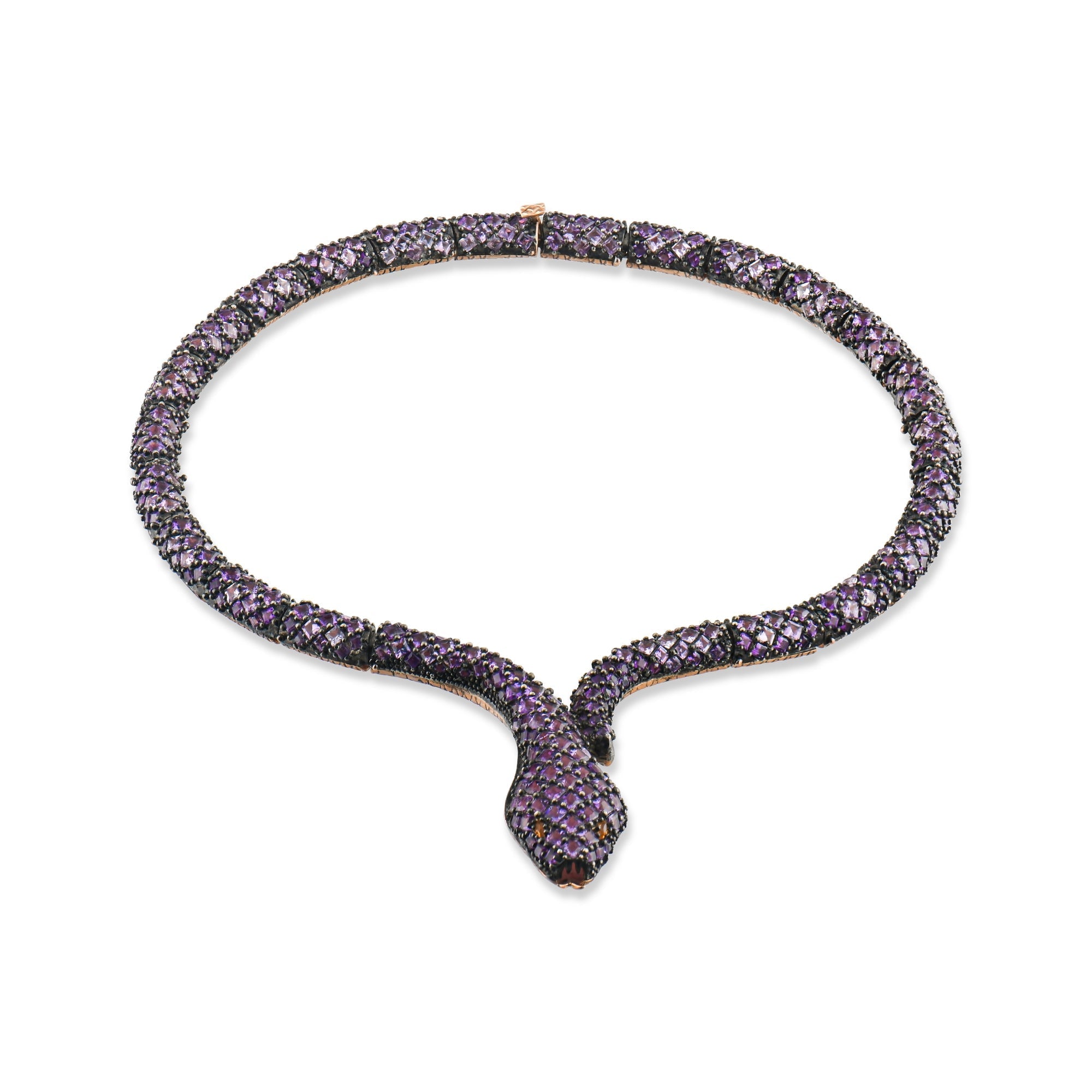 69 Carat Natural Amethyst Snake Necklace – Elegant Fine Jewelry Design - Gold Stone Diamond