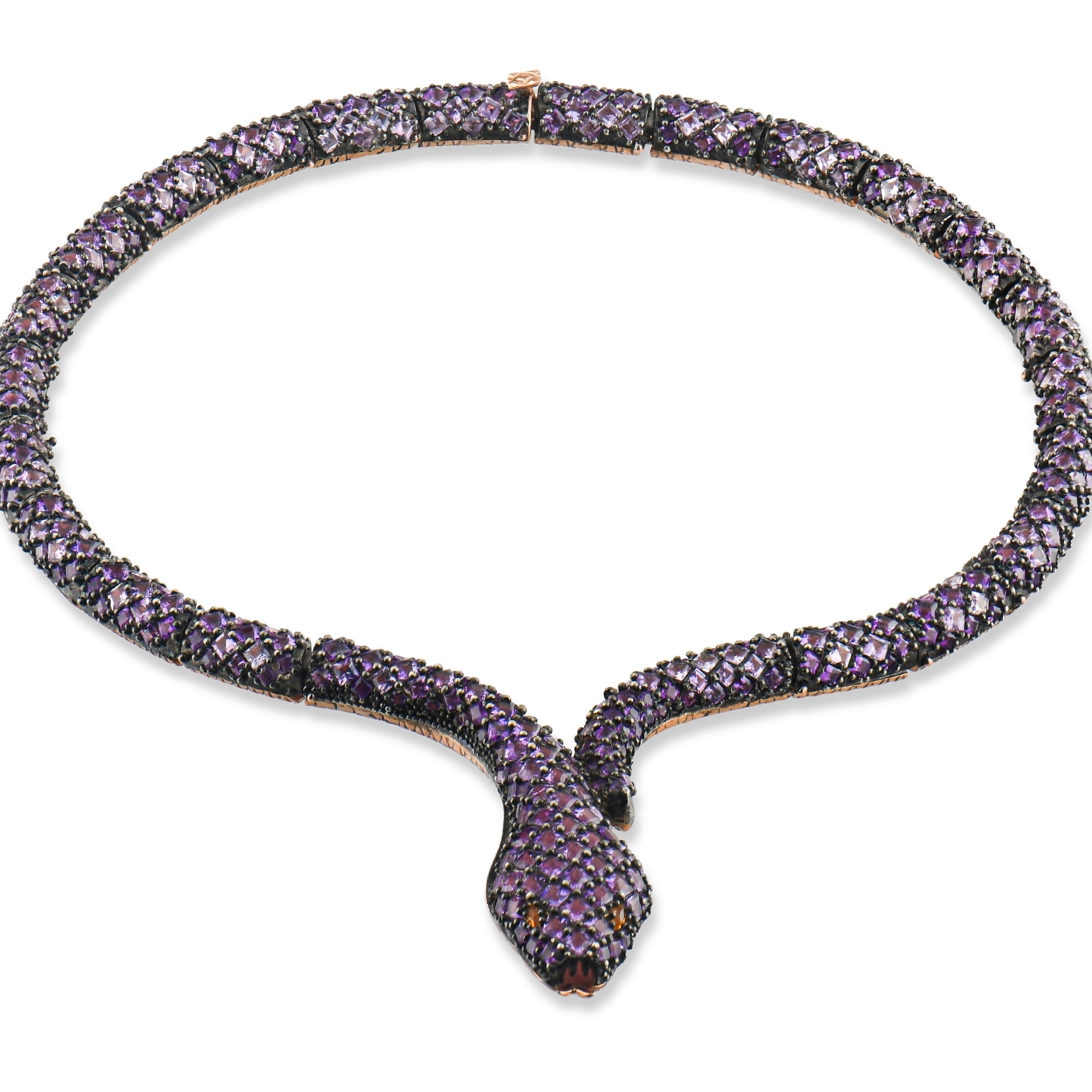 69 Carat Natural Amethyst Snake Necklace – Elegant Fine Jewelry Design - Gold Stone Diamond