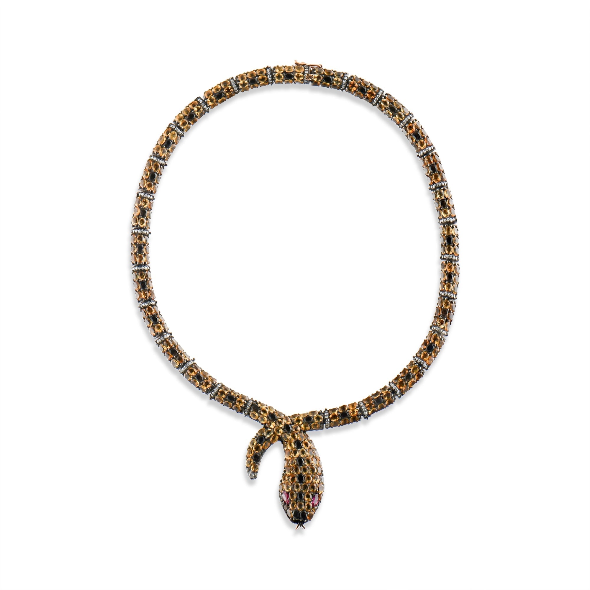 44.40 Carat Natural Diamond and Citrine Snake Necklace – Fine Jewelry Design - Gold Stone Diamond