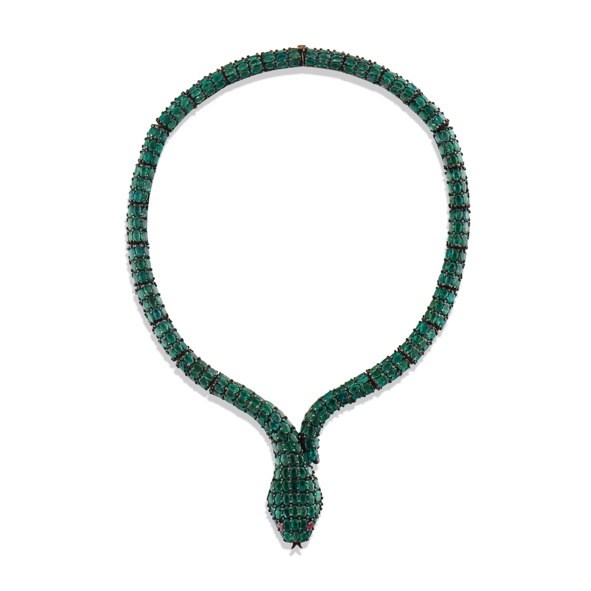 129.20 Carat Natural Diamond and Emerald Snake Necklace – Fine Jewelry Design - Gold Stone Diamond