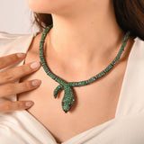 47.4 Carat Natural Diamond and Emerald Snake Necklace – Fine Jewelry Design - Gold Stone Diamond
