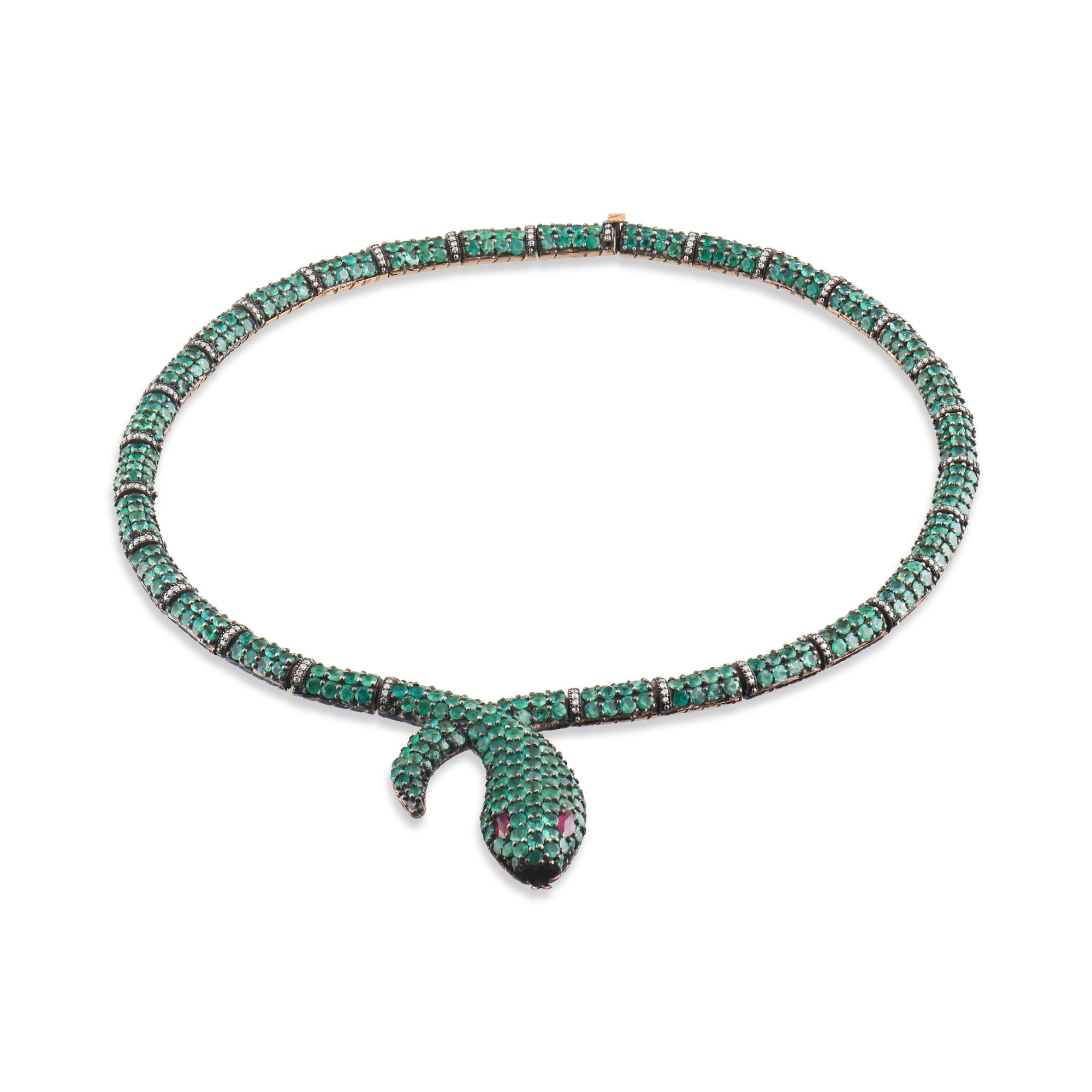 47.4 Carat Natural Diamond and Emerald Snake Necklace – Fine Jewelry Design - Gold Stone Diamond