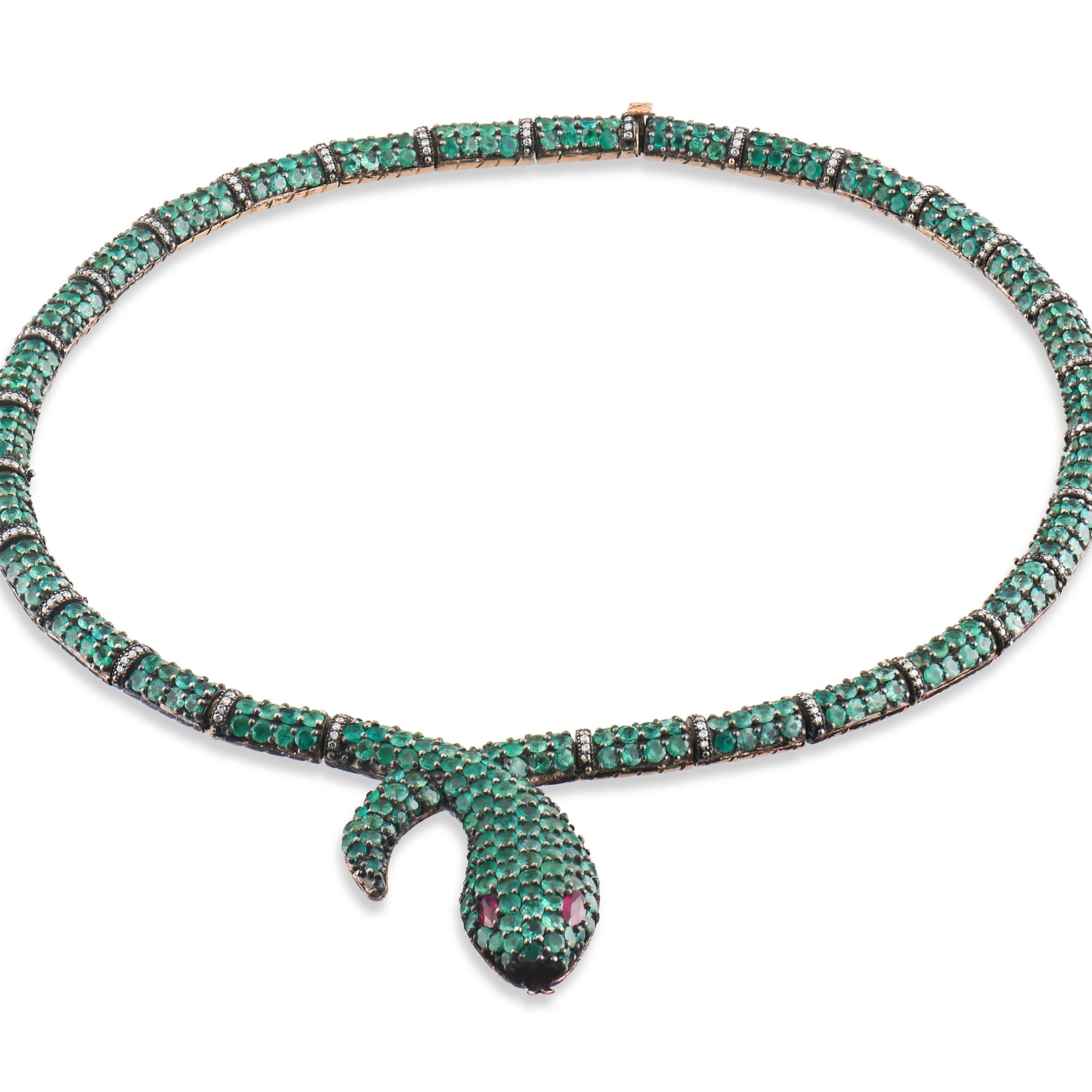47.4 Carat Natural Diamond and Emerald Snake Necklace – Fine Jewelry Design - Gold Stone Diamond