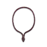 155.25 Carat Natural Diamond and Rhodolite Snake Necklace – Fine Jewelry Design - Gold Stone Diamond