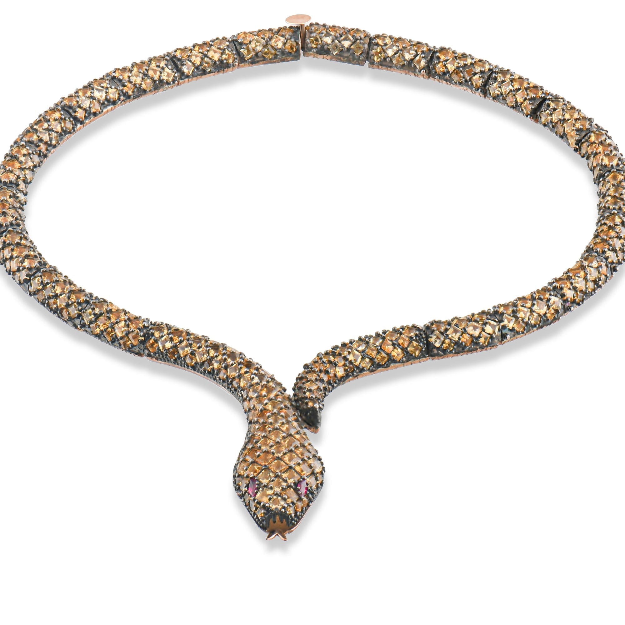 70.71 Carat Natural Citrine Snake Necklace – Fine Jewelry Design - Gold Stone Diamond