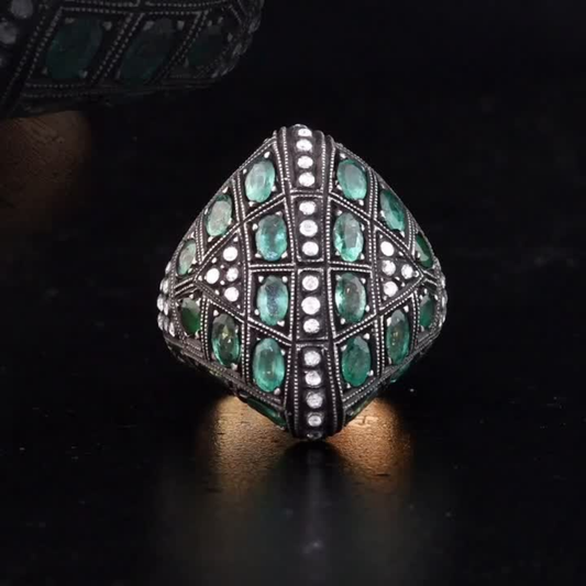 7.77 Carat Natural Diamond and Emerald Ring – Fine Jewelry Design