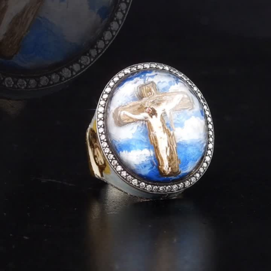 2.23 Carat Natural Diamond Jesus Christ Design Ring