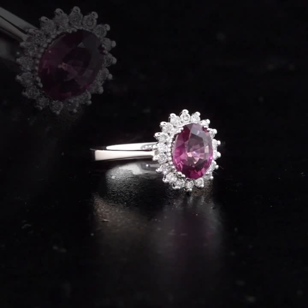 1.54 Carat Natural Diamond and Rhodolite Ring – Fine Jewelry Design