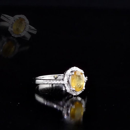 1.04 Carat Natural Baguette Diamond and Yellow Sapphire Ring