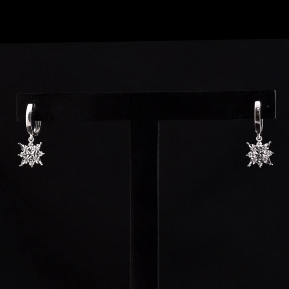0.06 Carat Natural Diamond Snowflake Earrings – Fine Jewelry Gift