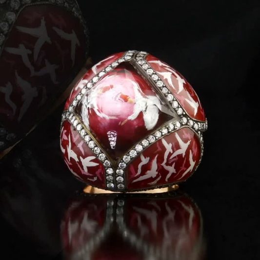 1.97 Carat Natural Diamond and Whirling Dervish and Bird Motif Ring