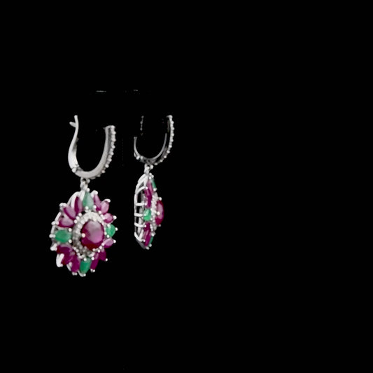 8.74 Carat Natural Diamond and Ruby Earrings – Floral Earrings