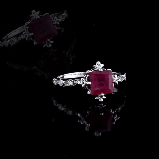 0.78 Carat Natural Diamond and Rhodolite Ring – Fine Jewelry Design