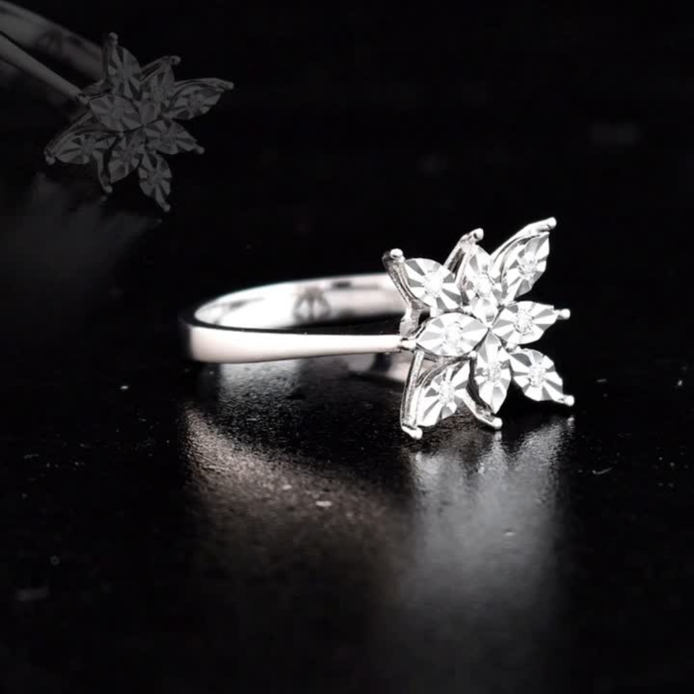 0.05 Carat Natural Diamond Snowflake Ring – Elegant Fine Jewelry Design