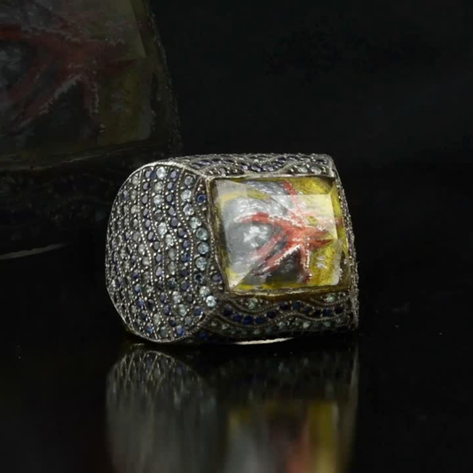 6.00 Carat Natural Black Diamond and Sapphire Starfish Design Ring