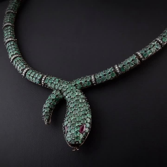 47.4 Carat Natural Diamond and Emerald Snake Necklace – Fine Jewelry Design