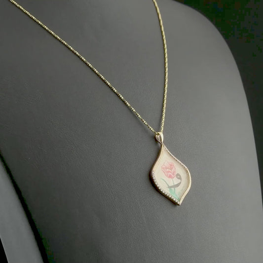 0.21 Carat Natural Diamond Necklace with Rose Motif and Arabic Waw Design