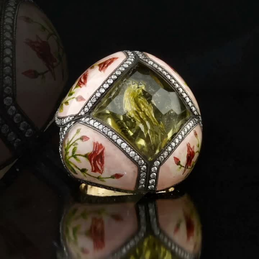 2.12 Carat Natural Diamond Floral and Bird Design Ring