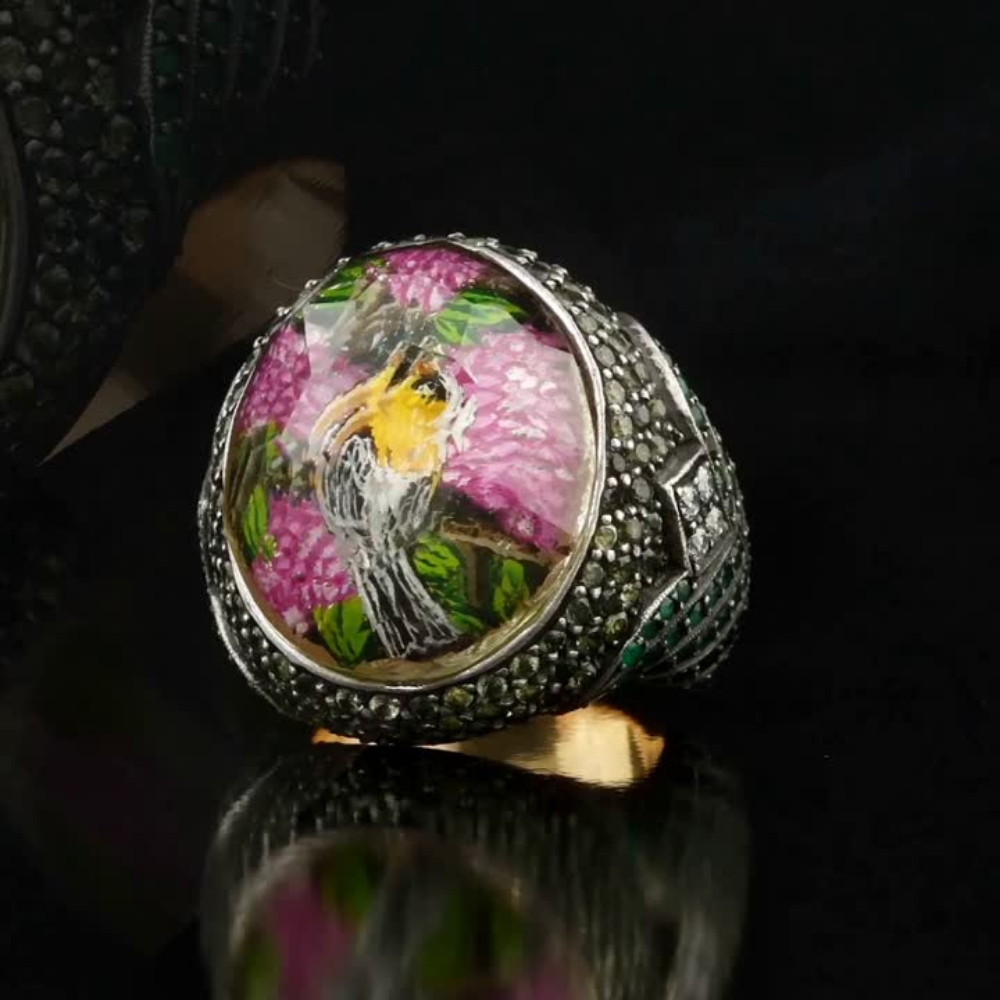 2.63 Carat Natural Diamond and Emerald Floral Design Ring