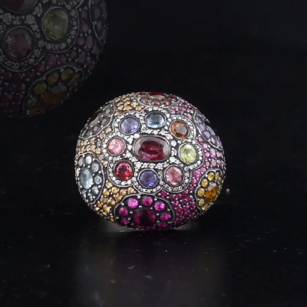 2.96 Carat Natural Diamond and Rhodolite Ring – Fine Jewelry Design