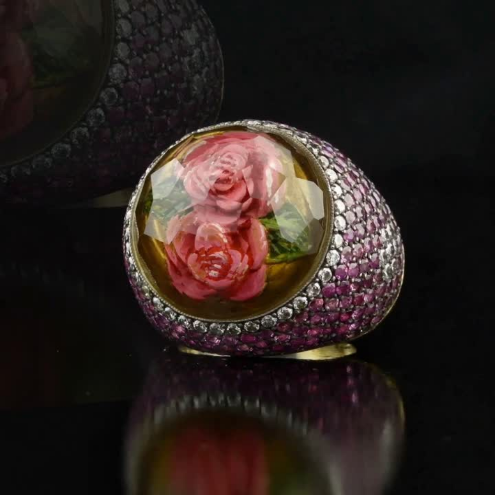9.35 Carat Natural Diamond and Amethyst Rose Design Ring – Fine Jewelry Design