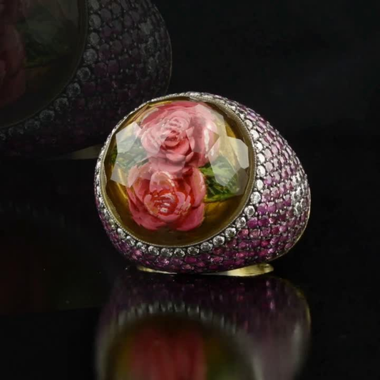9.35 Carat Natural Diamond and Amethyst Rose Design Ring – Fine Jewelry Design