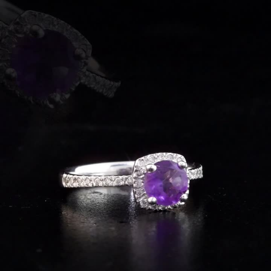 0.84 Carat Natural Diamond and Amethyst Ring – Fine Jewelry Design