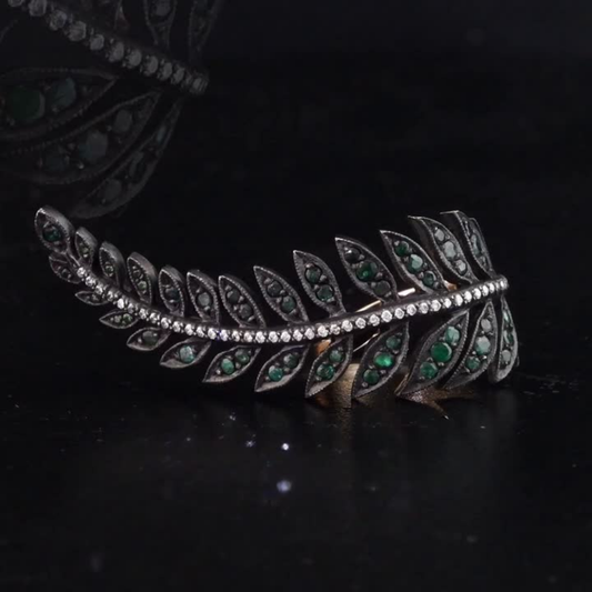 2.44 Carat Natural Diamond and Emerald Leaf Figure Ring