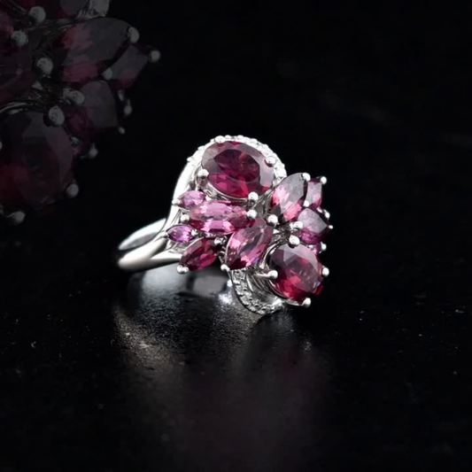 4.58 Carat Natural Diamond and Rhodolite Ring – Fine Jewelry Design
