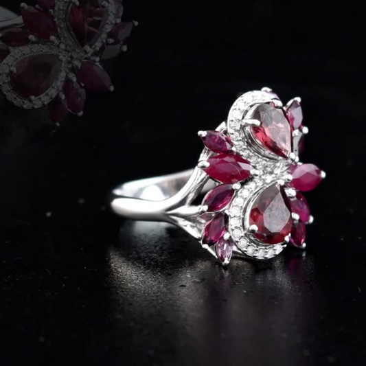 4.99 Carat Natural Diamond and Rhodolite Ring – Fine Jewelry Design