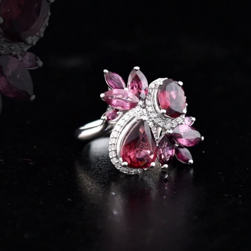3.91 Carat Natural Diamond and Rhodolite Ring – Fine Jewelry Design