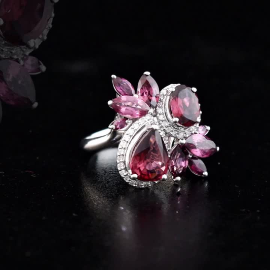 3.91 Carat Natural Diamond and Rhodolite Ring – Fine Jewelry Design