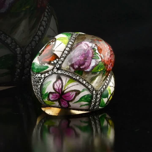 3.28 Carat Natural Diamond and Butterfly Motif Ring