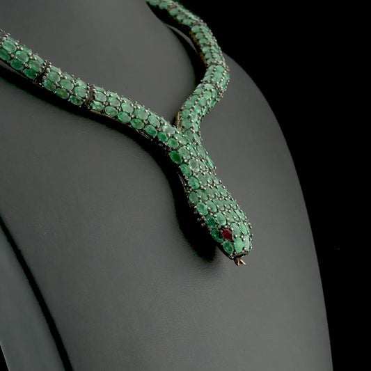 129.20 Carat Natural Diamond and Emerald Snake Necklace – Fine Jewelry Design