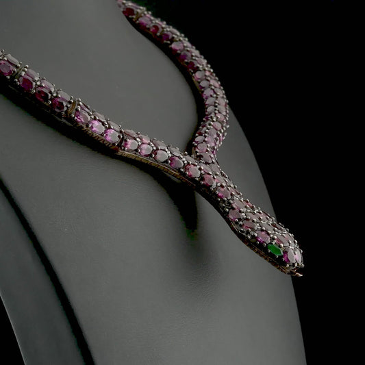 155.25 Carat Natural Diamond and Rhodolite Snake Necklace – Fine Jewelry Design