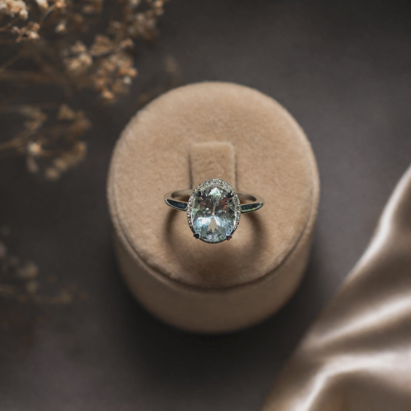 3.39 Carat Natural Diamond & White Topaz Ring, IGI Certified, 14K Solid Gold