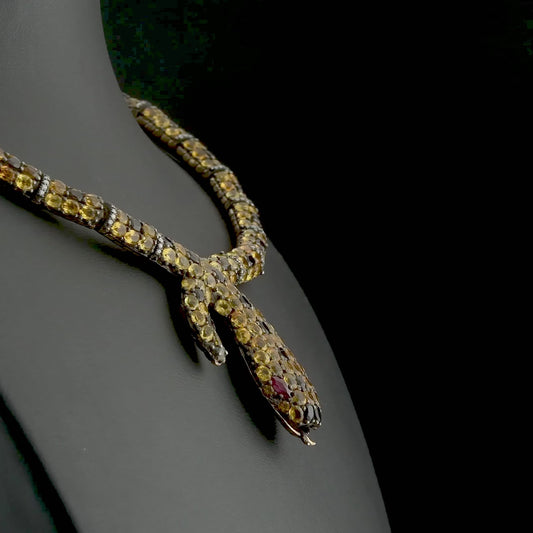 44.40 Carat Natural Diamond and Citrine Snake Necklace – Fine Jewelry Design